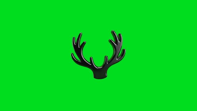 Minimalist black reindeer antler icon isolated on a vibrant green background