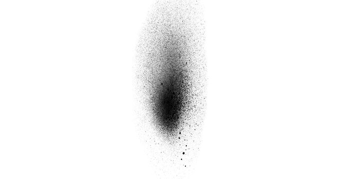 Light black spray paint splatter texture with faded vertical smudge on white background, abstract subtle grunge shape fading into scattered dust for design overlay