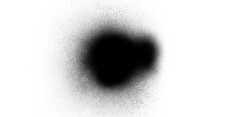Fototapeta premium Black spray paint splatter texture with soft blurred blob on white background, abstract grunge smoky cloud shape with faded edges for design overlay