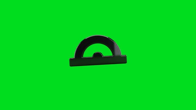 A shiny black plastic protractor isolated on a vibrant green background