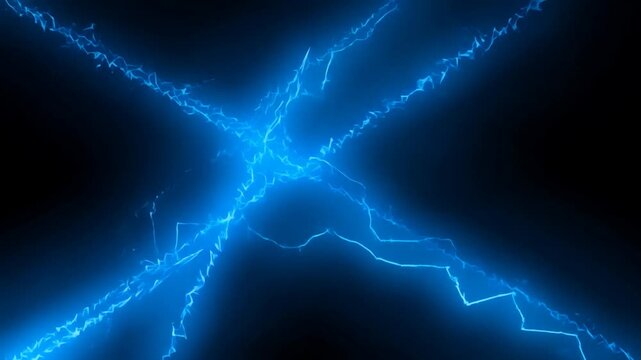 Blue electric lightning lines forming an abstract diagonal pattern against a black background
