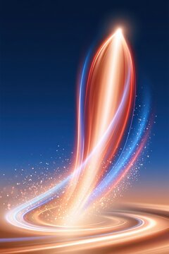 Glowing abstract light rocket launch concept with swirling motion and sparkles
