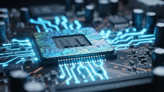 Illuminated electronic processor on a computer circuit board motherboard