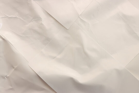 Background of white textured paper with crumples. Poster or sticker with pattern