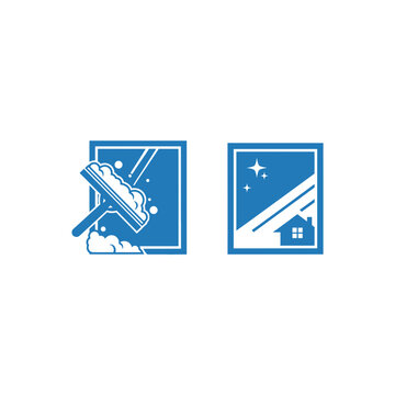 Professional window cleaning service icons with squeegee