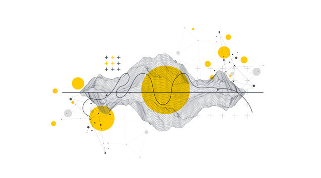 Trendy abstract wireframe background. Modern science or technology art elements. Surface illustration.