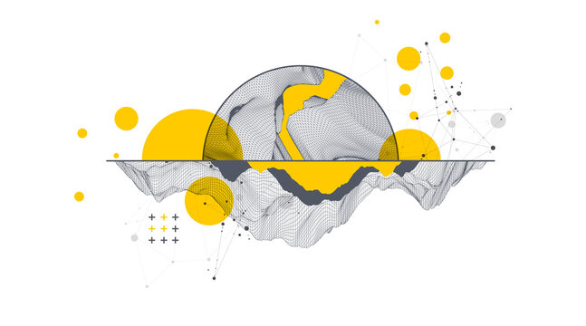 Trendy abstract wireframe background. Modern science or technology art elements. Surface illustration.