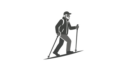 Fototapeta premium Male hiker trekking with poles on steep incline icon.