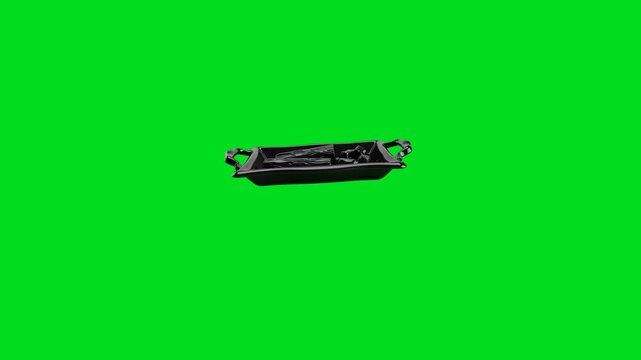 A small black rectangular serving tray isolated on a vibrant green background