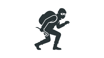 Fototapeta premium Burglar or Thief Silhouette Wearing a Mask and Carrying a Crowbar for Crime and Security Concepts Vector Illustration
