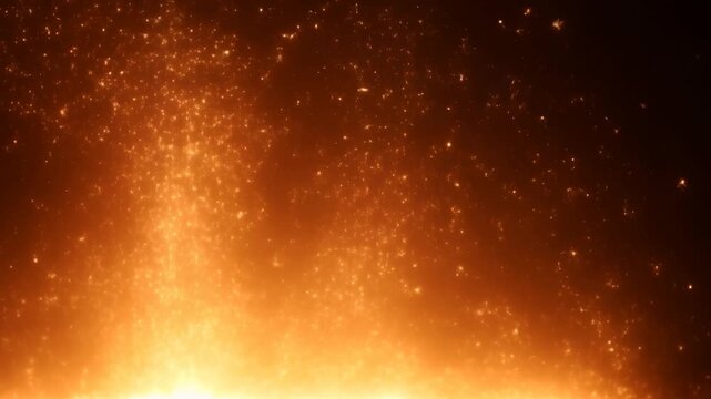 Glowing fire embers and sparks rising through orange smoke against a dark background