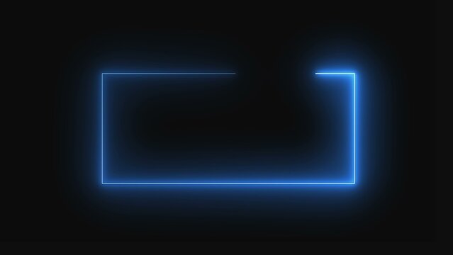 Bright blue neon rectangle light frame with a glowing effect for modern digital design graphics isolated on a simple clean transparent background for editing