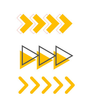 Yellow chevron arrow pattern set vector icon isolated on transparent background