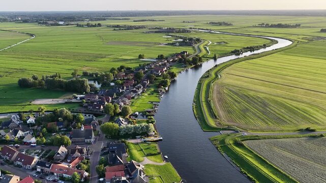 Netherland Benelux Holland Bunschoten and Spakenburg in Utrecht Provence Eem Meer Lake Kanal Village Flat Farm Land Aerial Drone