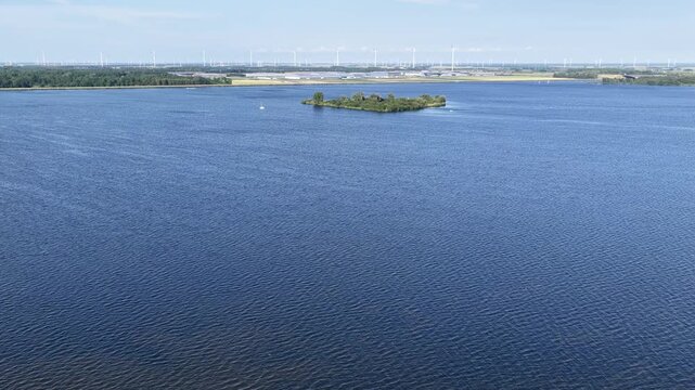 Netherland North Holland Huizen and Almere City Gooimeer Lake Island Recreation Boat Dock Dutch Wetland Aerial Drone 4K