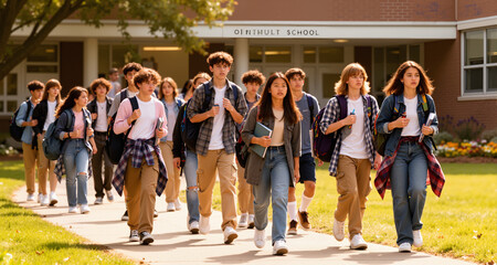 Fototapeta premium Classmates leaving school м