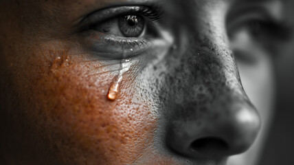 Naklejka premium Tearful Eye Reflecting Pain and Resilience
