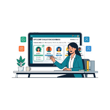 Professional recruitment consultant analyzing top applicant profiles on screens.
