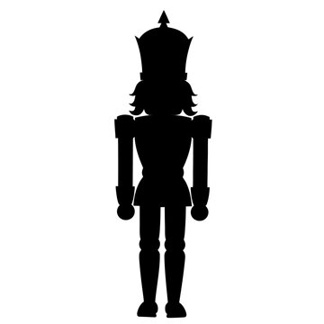 Vintage Christmas nutcracker silhouette, black soldier toy vector icon, traditional holiday nutcracker figure for winter decor and greeting cards