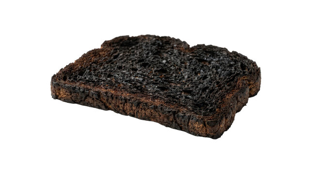 A single slice of heavily burnt toast isolated on transparent background