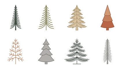 Fototapeta premium Diverse Pine Trees in Minimalist Vector Style With Subtle Color Palette For Winter Themes