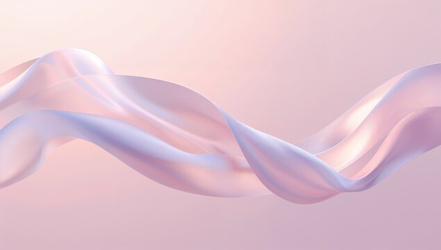 Flowing sheer ribbon swath drifting on pastel backdrop, showing pearly folds and shiny highlights
