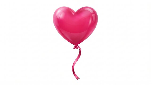 Single magenta pink heart shaped balloon isolated on white