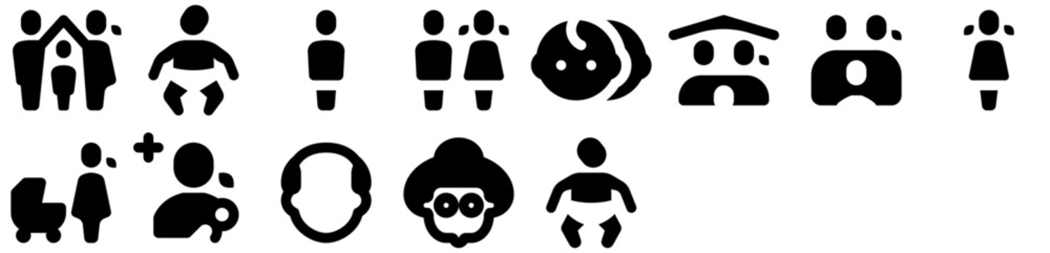 Family Icon Pack &mdash; baby, child, woman, kid, parents, old, lady, infant, little, man, girl, people, children, childhood. Set of vector icons.