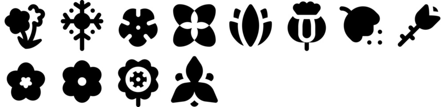 Flowers Icon Set featuring flower, spa, plant, nature, garden, floral, blossom, poppy, plants, flowering, flora, spring, blooming. Set of vector icons.