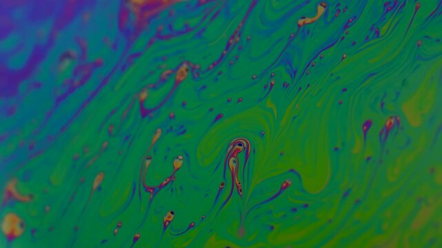 Abstract Macro Fluid Dynamics with Electric Green and Violet Liquid Motion