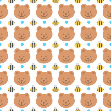 seamless pattern with teddy bears and bee
