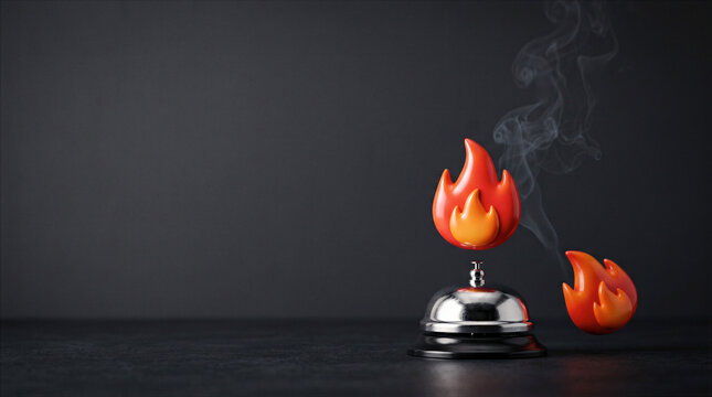 Urgent Service Request Concept with Burning Bell and Smoke for Emergency Response