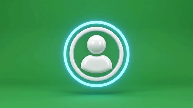 3D User Profile Icon with Cyan Neon Light Effect on Green Screen Background