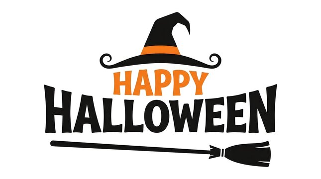 Celebrate the spooky season with delightful halloween typography featuring a witch's hat and broom for a festive and magical atmosphere