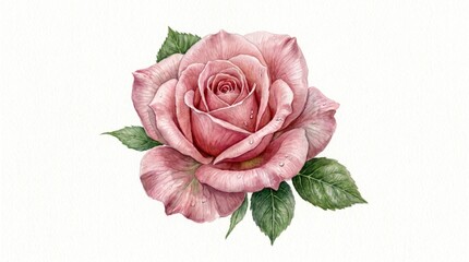Fototapeta premium Pink rose blossom close-up top view on white background