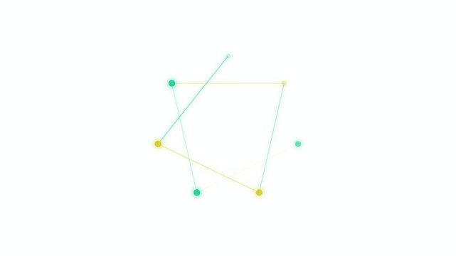 A major constellation star group in neon teal and bright yellow with glowing vector paths illuminates seven star nodes one by one pulsing connecting paths