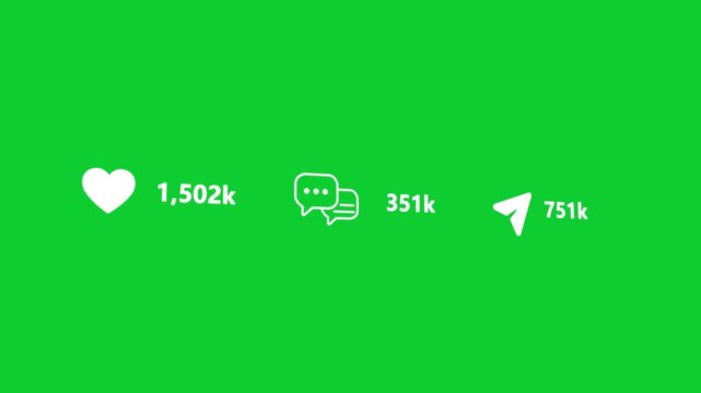Social Media Engagement Counter Motion Graphic Animation Loop Isolated Green Screen Background Video Overlay