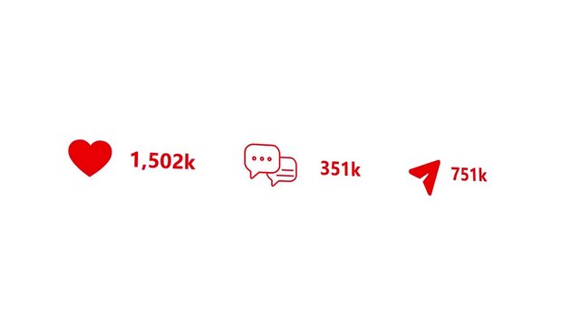 Social Media Engagement Counter Motion Graphic Animation Loop Isolated white Background Video Overlay