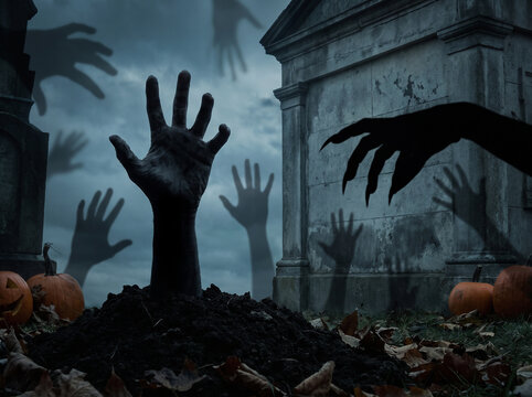 Terrifying Halloween Shadow Overlay with Creepy Monster Claws and Zombie Hands