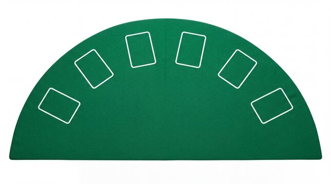 Green felt poker table mat featuring empty white rectangular card position outlines designed for casino games laid on white background