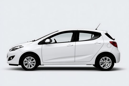 Side view of a modern white hatchback car isolated on white background