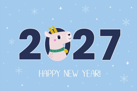 Cute Goat New Year 2027 Greeting Animation with Snowflakes
