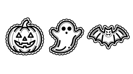 Obraz premium Halloween icon set line art featuring jack o lantern pumpkin ghost and bat symbols halloween celebration illustration silhouette decoration seasonal tradition festival