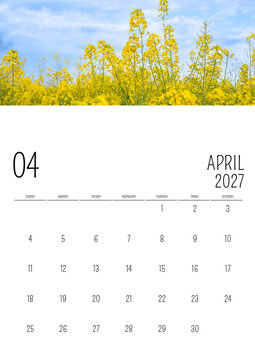 April 2027 English Calendar with Yellow Spring Flowers