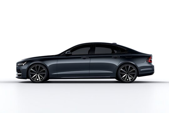 Modern luxury sedan car, side view, isolated on white background