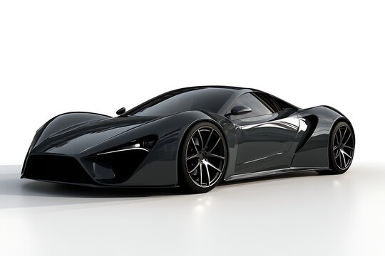 Front perspective view of a modern futuristic sports car isolated on white background