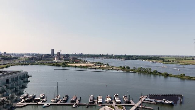 Netherland Holland Benelux Amsterdam Dutch City IJ Pampus Ijmeer Lake Rijn Kanal Aerial Drone View