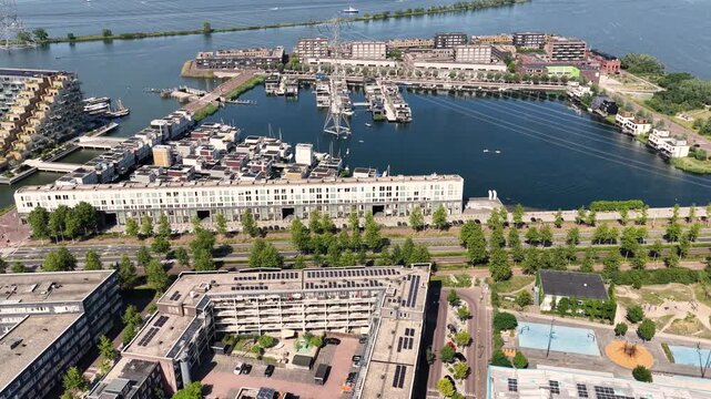 Netherland Holland Benelux Amsterdam Dutch City Ijburg IJ Pampus Ijmeer Lake Rijn Kanal Aerial Drone