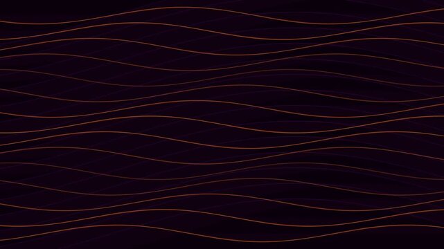 Abstract wave lines in orange and purple color moving across dark background create elegant looping motion graphics for professional presentation or tech video.