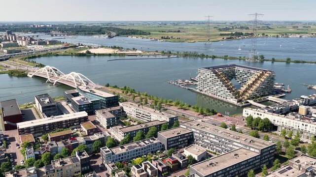Netherland Holland Benelux Amsterdam Dutch City Ijburg IJ Pampus Ijmeer Lake Rijn Kanal Aerial Drone